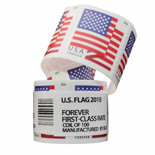 Flag Forever Stamps-50 Rolls Coil (Self-Adhesive)-5000 Stamps