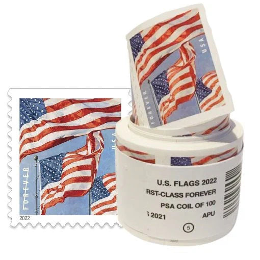 Flag Forever Stamps-50 Rolls Coil (Self-Adhesive)-5000 Stamps