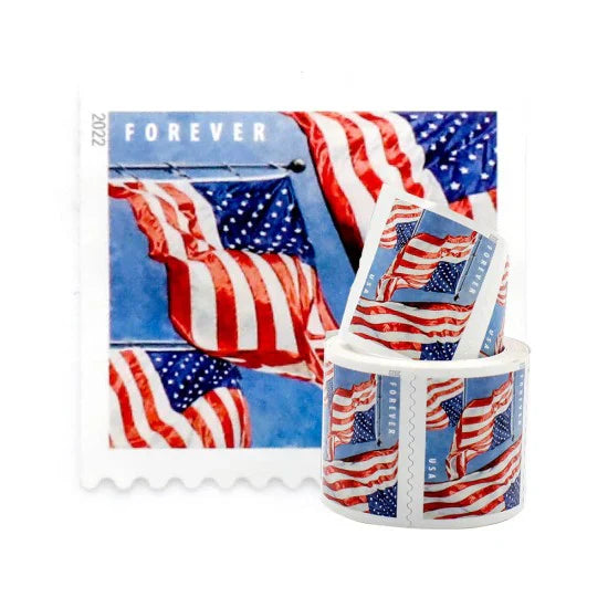Flag Forever Stamps-100 Rolls Coil (Self-Adhesive)-10,000 Stamps