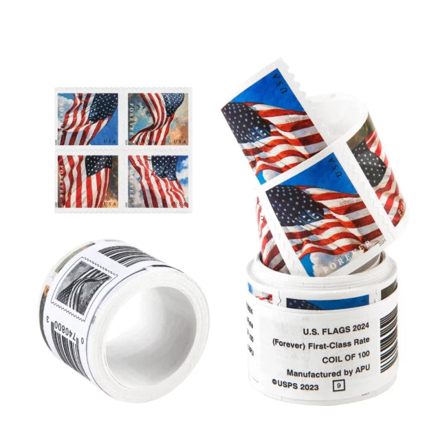 Flag Forever Stamps-50 Rolls Coil (Self-Adhesive)-5000 Stamps