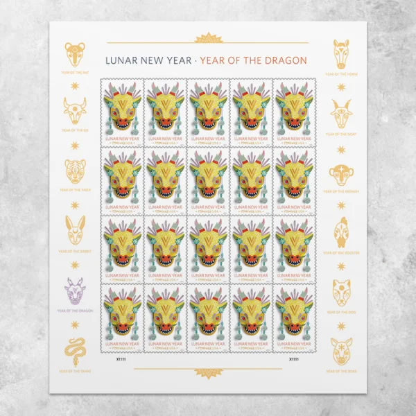 Forever Stamps 2024 Lunar New Year Dragon-Holiday Celebration, First-Class Postage
