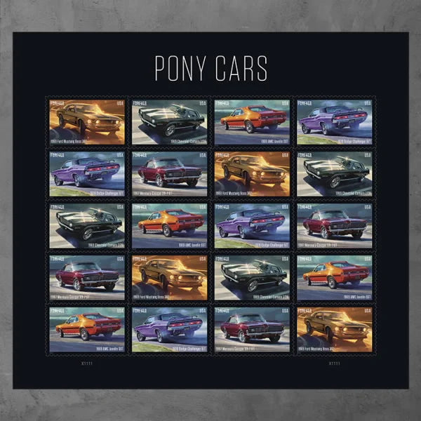 Forever Stamps 2022 Pony Cars-Classic Muscle Cars Collection, First-Class Postage