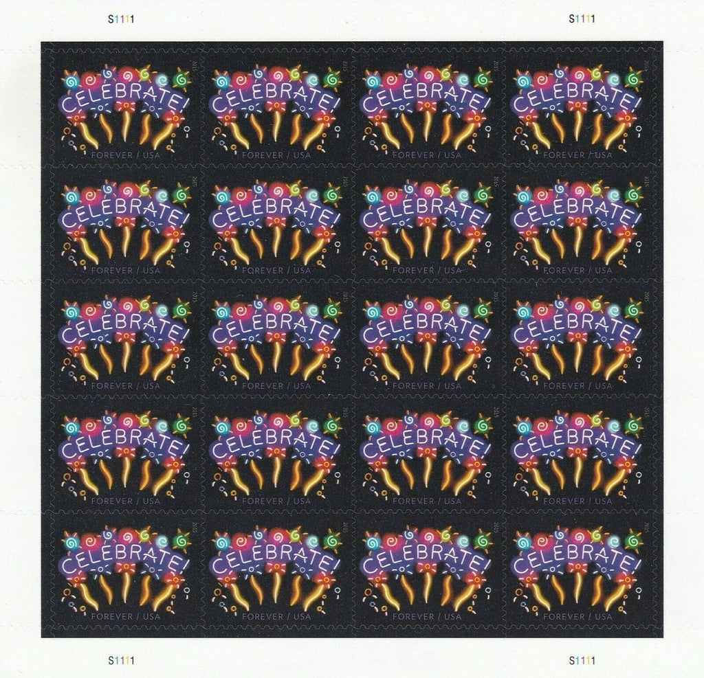 Forever Stamps 2015 Neon Celebrate-Festive Greetings, First-Class Postage