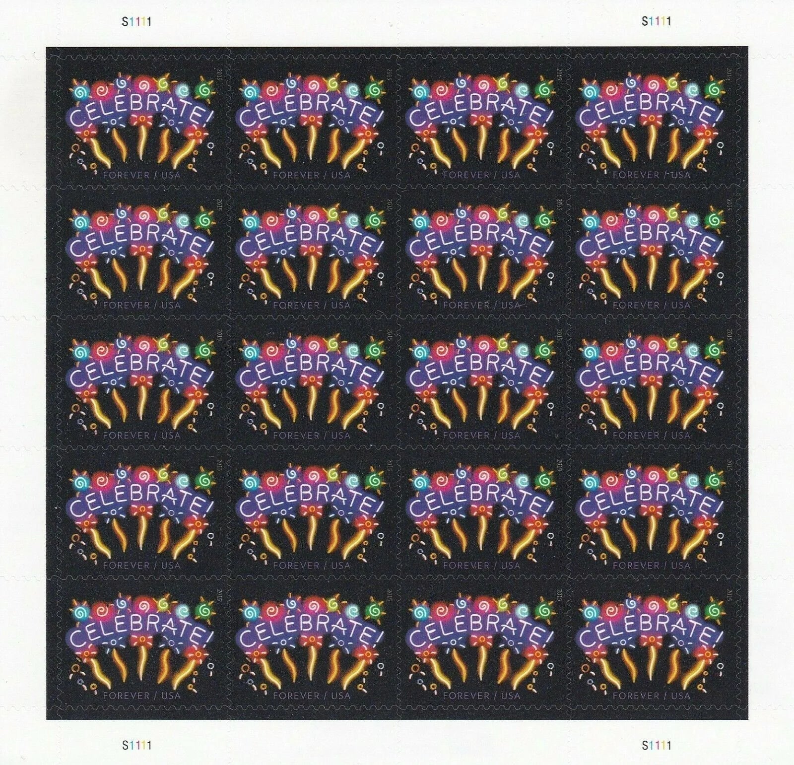 Forever Stamps 2015 Neon Celebrate-Festive Greetings, First-Class Postage