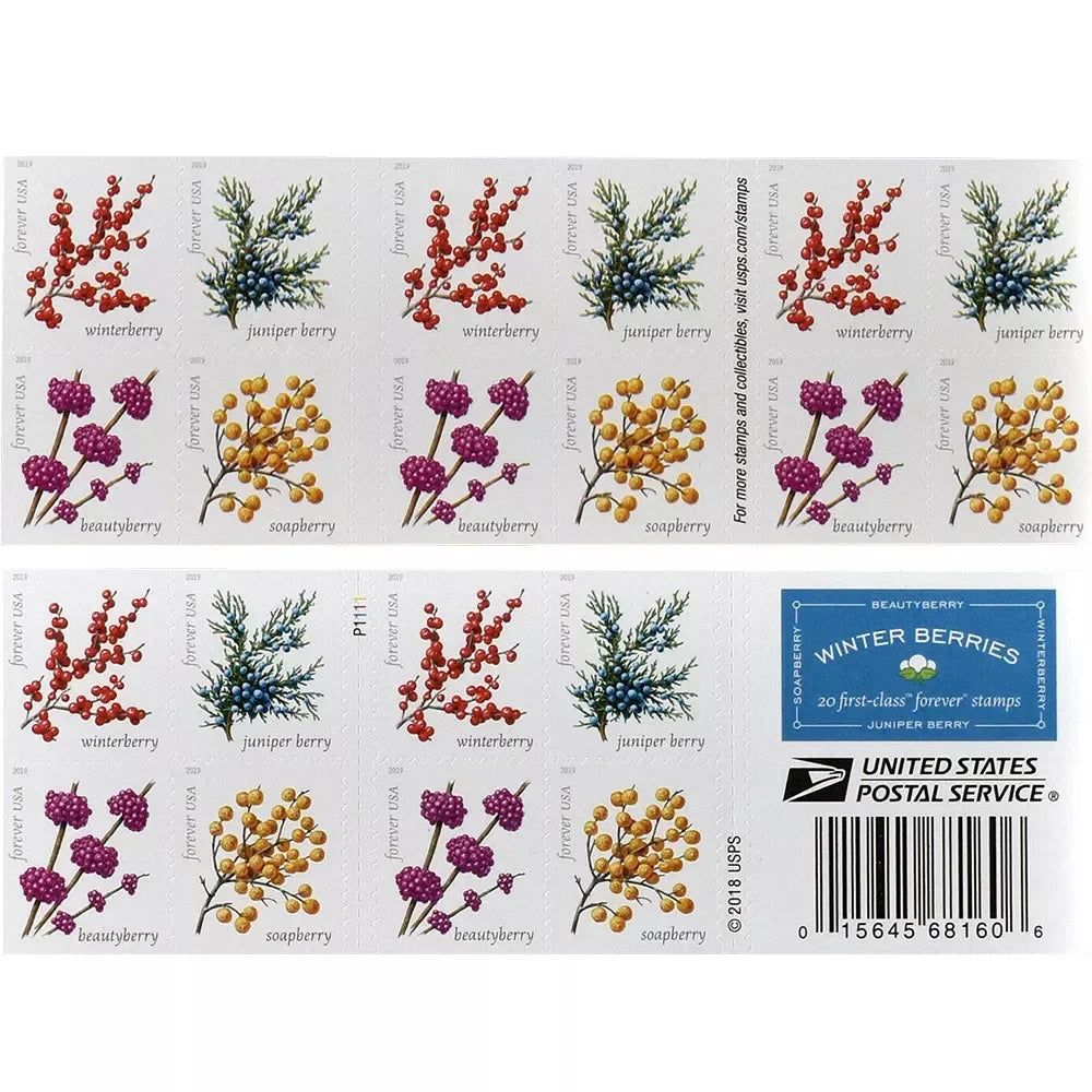 Forever Stamps 2019 Winter Berries-Seasonal Holiday Collection, First-Class Postage