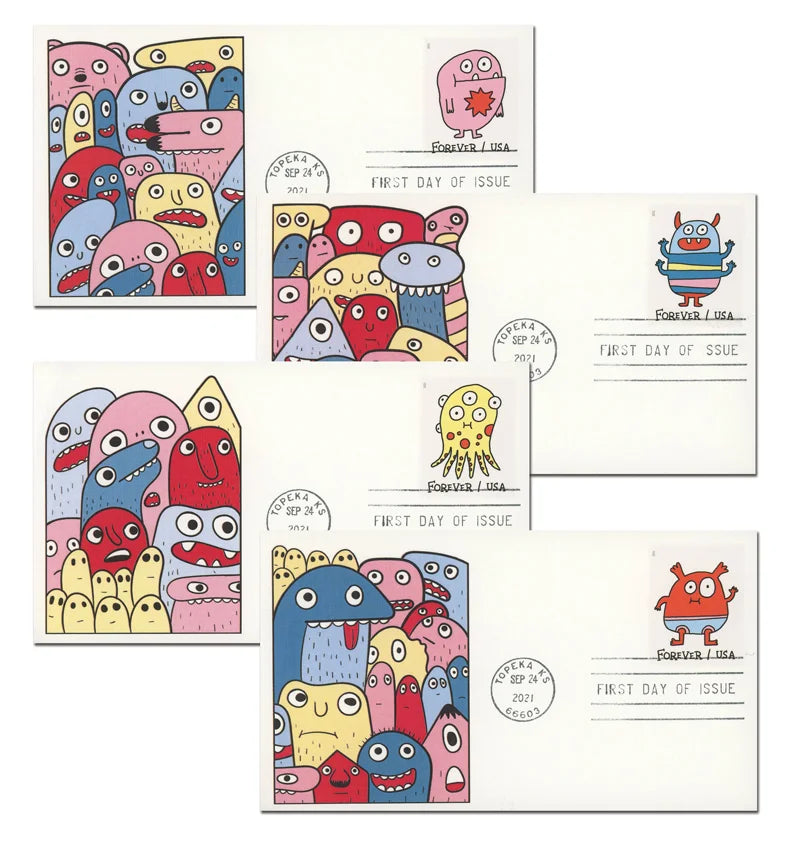 Forever Stamps 2021 Message Monsters-Whimsical Cartoon Designs, First-Class Postage
