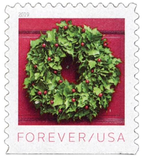 Forever Stamps 2019 Holiday Wreaths-Christmas, First-Class Postage