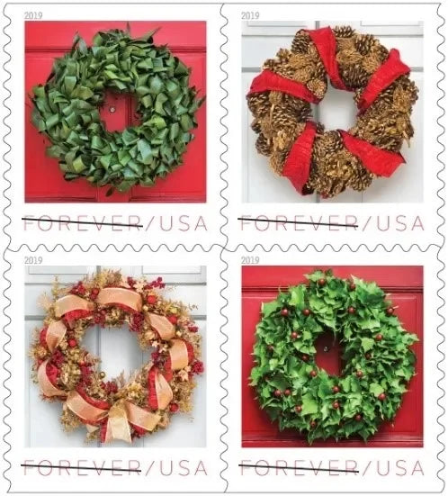 Forever Stamps 2019 Holiday Wreaths-Christmas, First-Class Postage