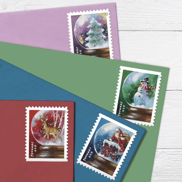 Forever Stamps 2023 Snow Globes-Winter Holiday Collection, First-Class Postage