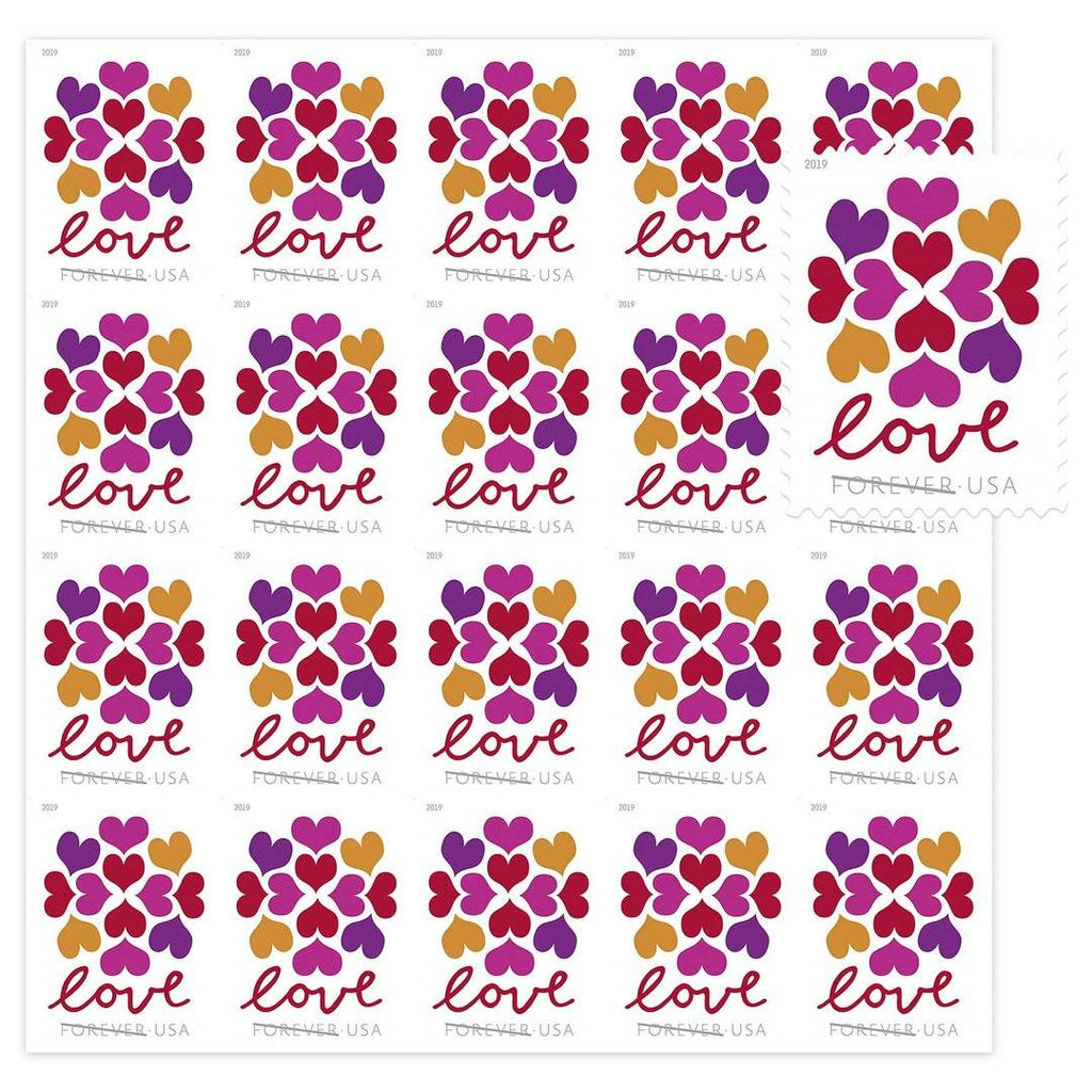 Forever Stamps 2019 Hearts Blossom-Love Message, First-Class Postage