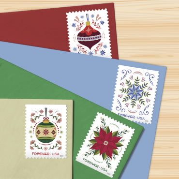 Forever Stamps 2024 Christmas Ornaments & Holiday Florals-Holiday Celebration, First-Class Postage