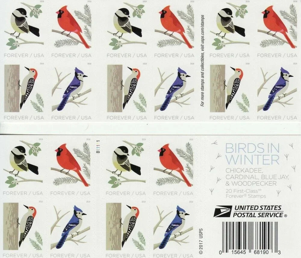 Forever Stamps 2018 Birds in Winter-Seasonal Wildlife, First-Class Postage